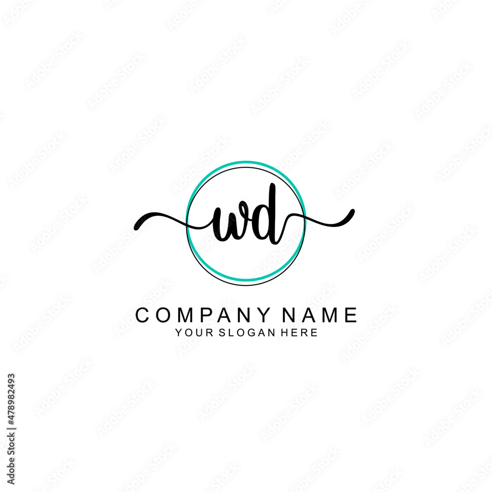 WD Initial handwriting logo with circle hand drawn template vector WD Initial handwriting logo with circle hand drawn template vector