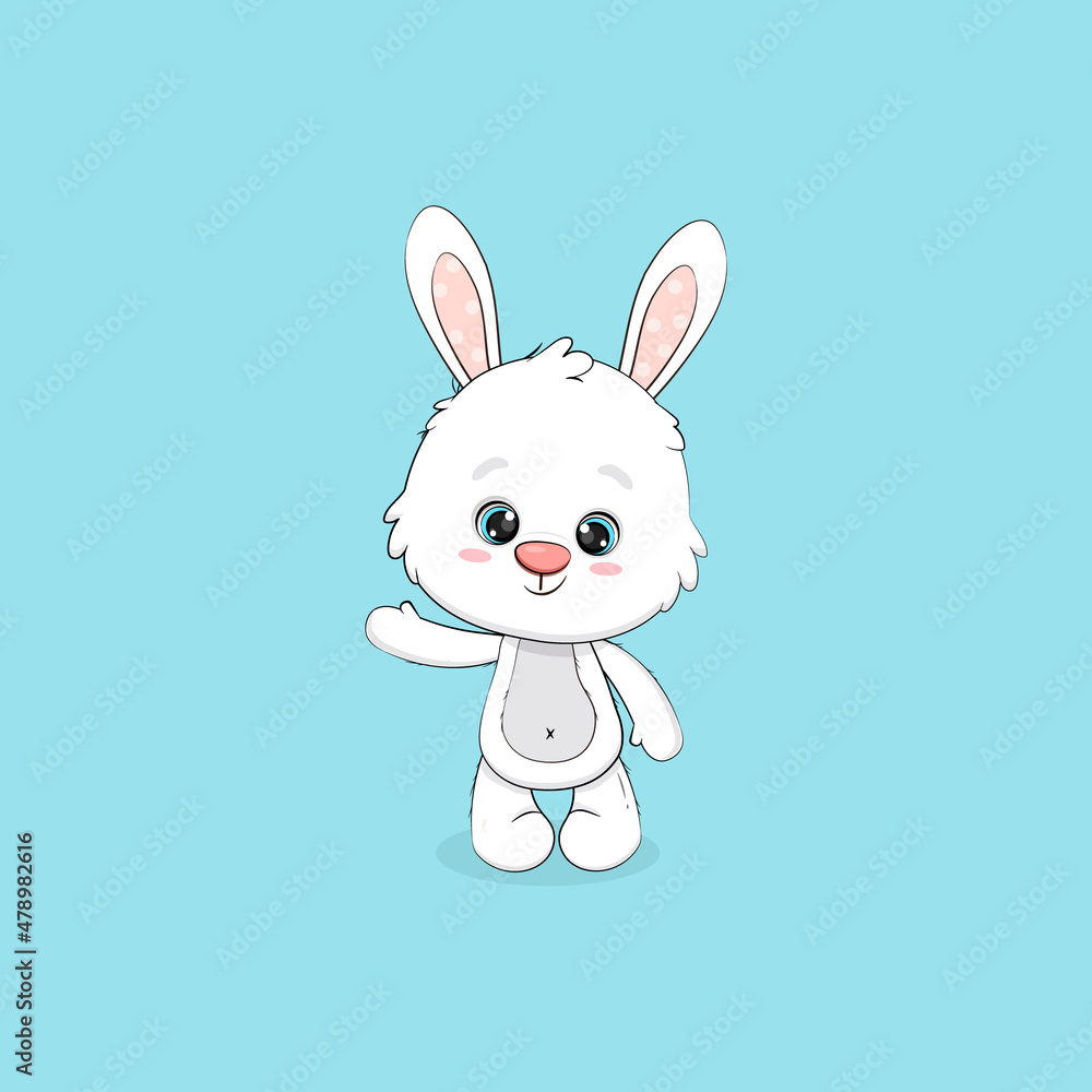 Obraz premium Cartoon cute Easter Bunny. Cute white Rabbit Hello