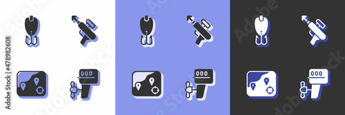 Set Outboard boat motor, Fishing lure, Location fishing and harpoon icon. Vector