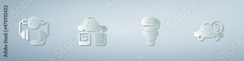 Set Taxi call telephone service, rating, driver and Taximeter device. Paper art style. Vector