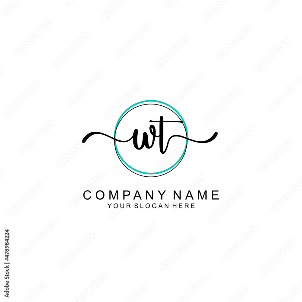WT Initial handwriting logo with circle hand drawn template vector WT Initial handwriting logo with circle hand drawn template vector