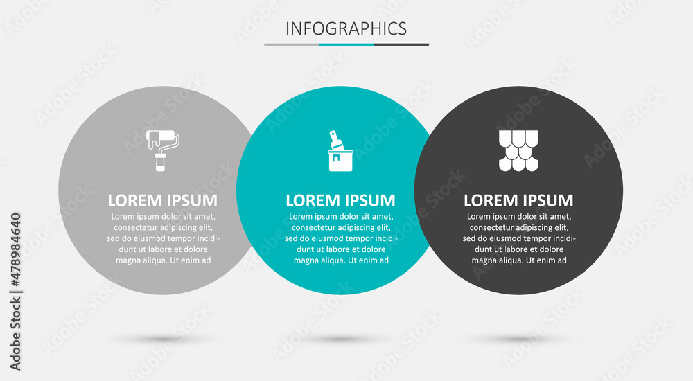 Set Paint bucket with brush, roller and Roof tile. Business infographic template. Vector Set Paint bucket with brush, roller and Roof tile. Business infographic template. Vector