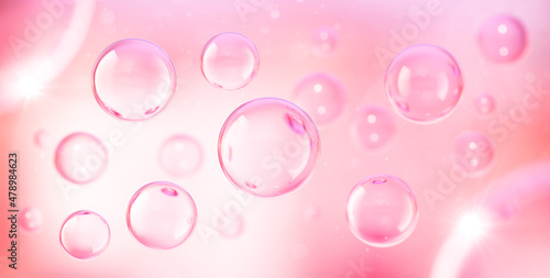 Pink collagen serum or essence drop, cosmetic advertising background, 3d rendering.