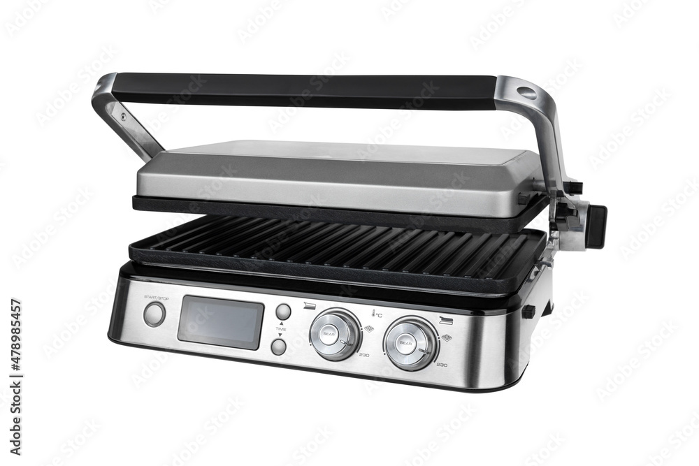 Fototapeta premium Electric grill isolated on white background. Grill for frying close-up.