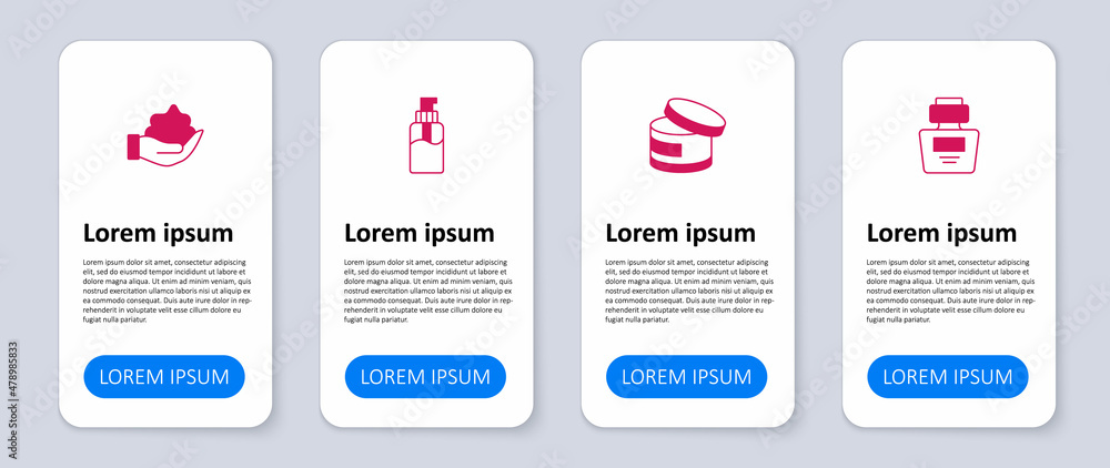 Set Perfume, Cream or lotion cosmetic tube, Bottle of liquid soap and Shaving foam hand. Business infographic template. Vector Set Perfume, Cream or lotion cosmetic tube, Bottle of liquid soap and Shaving foam hand. Business infographic template. Vector