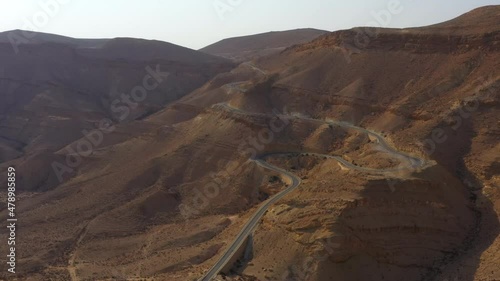 Aerial Beautiful Shot Of Road On Desert Against Clear Sky - Dimona, Israel photo