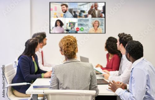 Online meeting with video conference from the business team photo