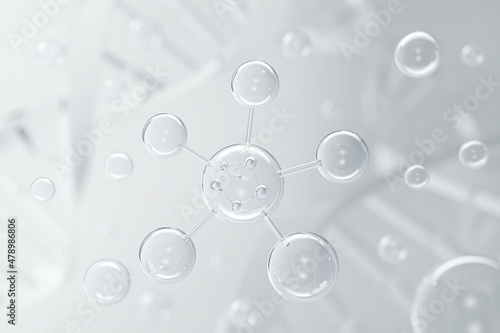Cosmetic Essence oil Liquid Bubble with molecule on Dna background, 3d rendering.