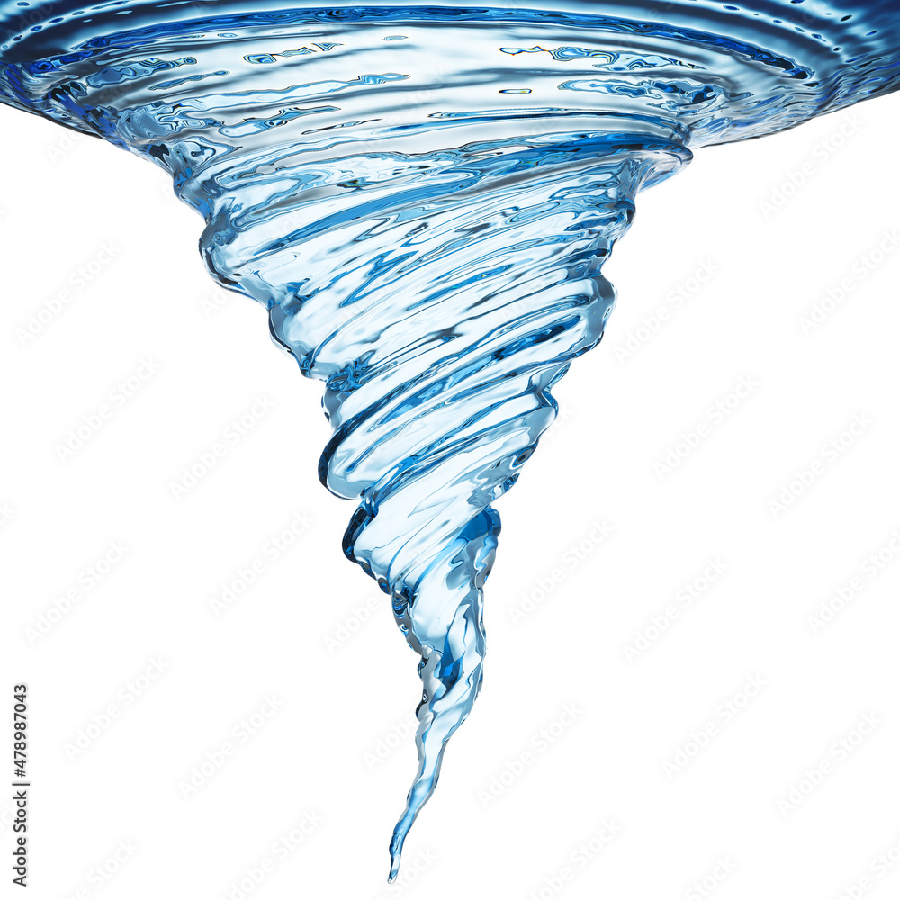 Splash of water vortex and twisted shape, 3d illustration. - obrazy, fototapety, plakaty 