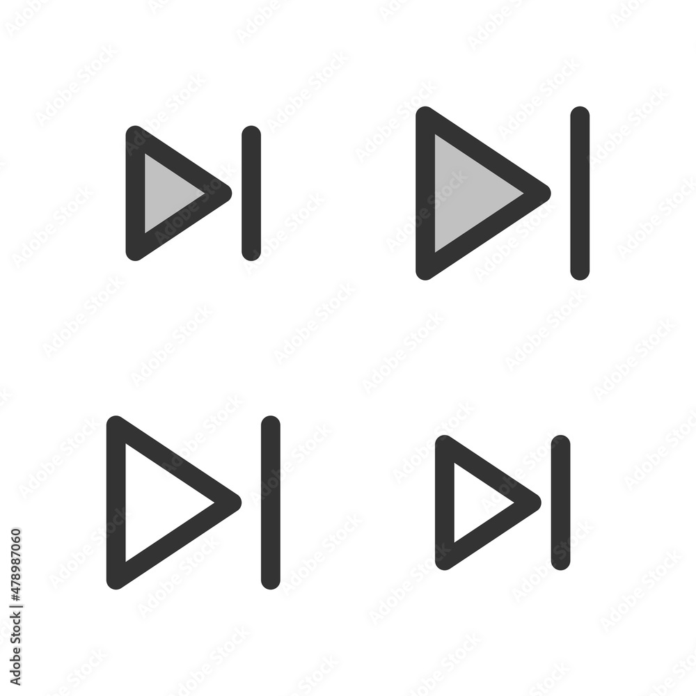 Pixel-perfect linear icon of next track built on two base grids of 32 x 32 and 24 x 24 pixels. The initial base line weight is 2 pixels. In two-color and one-color versions. Editable strokes Pixel-perfect linear icon of next track built on two base grids of 32 x 32 and 24 x 24 pixels. The initial base line weight is 2 pixels. In two-color and one-color versions. Editable strokes