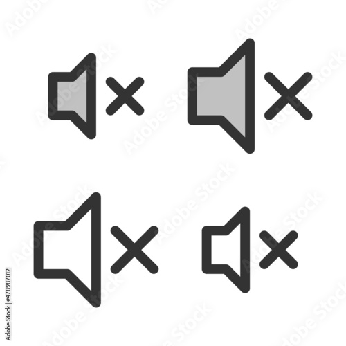 Pixel-perfect linear icon of   sound mute  built on two base grids of 32 x 32 and 24 x 24 pixels. The initial base line weight is 2 pixels. In two-color and one-color versions. Editable strokes