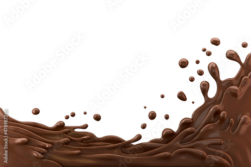 Melted brown chocolate dripping and splash on white background, with clipping path 3D illustration.