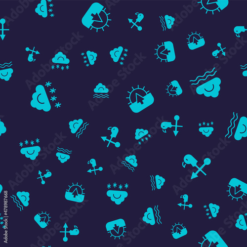 Set Cloud with snow, Fog and cloud, Sunrise and Rooster weather vane on seamless pattern. Vector