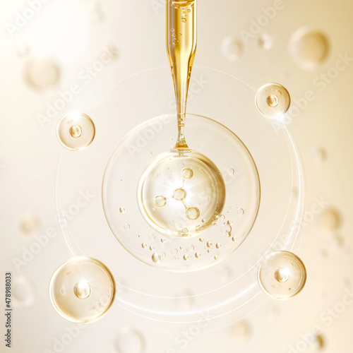 Cosmetic pipette with Cosmetic Essence oil Liquid drop on a white background, 3d rendering.