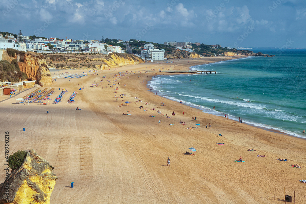 The wide beach at Albufeira in Portugal