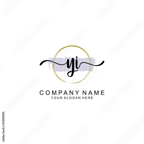 YI Initial handwriting logo with circle hand drawn template vector