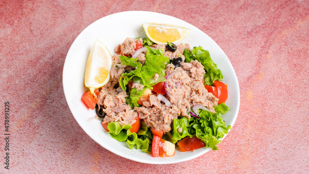 Tuna salad bowl isolated close up
