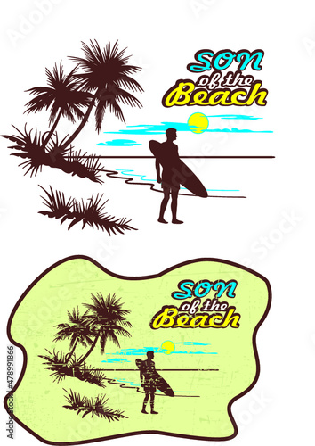 Summer leisure design of surfer on the beach
