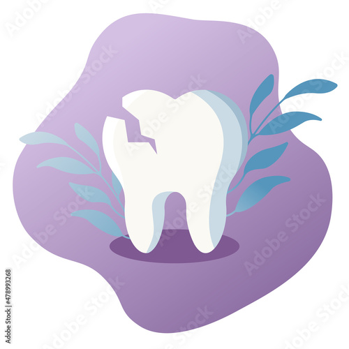 Flat modern dental illustration of broken tooth. 