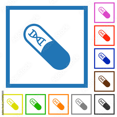 Medicine with dna molecule flat framed icons