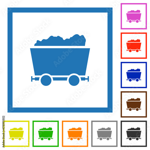 Packed mine cart flat framed icons