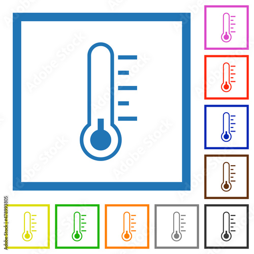 Thermometer cold temperature flat framed icons