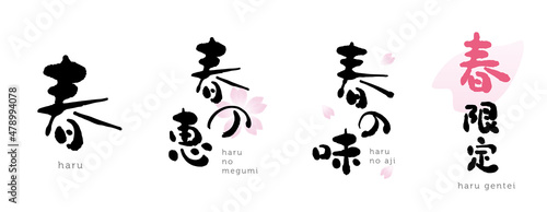 春　春の恵　春の味　春限定 　筆文字　桜　水彩イラスト 