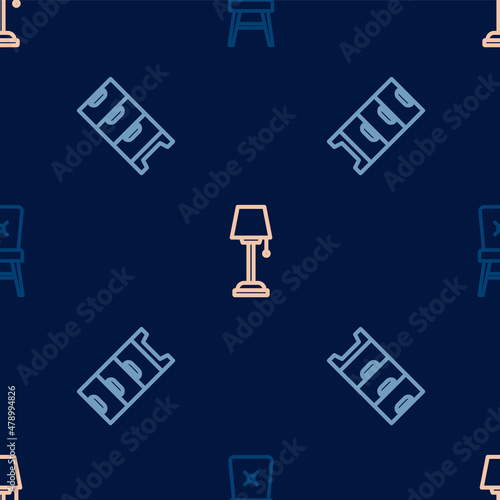 Set line Chair, Chest of drawers and Floor lamp on seamless pattern. Vector