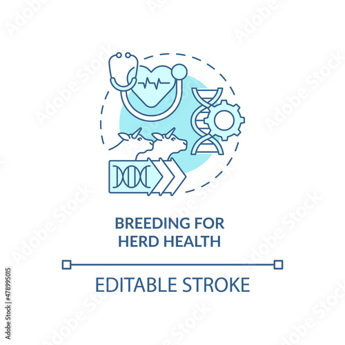 Breeding for herd health turquoise concept icon. Ensuring animal safety abstract idea thin line illustration. Isolated outline drawing. Editable stroke. Roboto-Medium, Myriad Pro-Bold fonts used