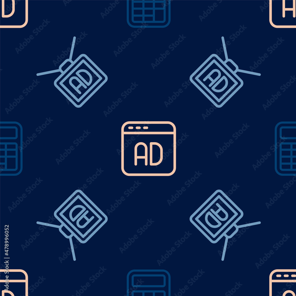 Set line Calculator, Advertising and on seamless pattern. Vector Set line Calculator, Advertising and on seamless pattern. Vector