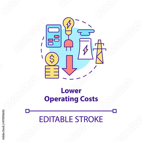 Lower operating costs concept icon. Smart grid benefits for customers abstract idea thin line illustration. Isolated outline drawing. Editable stroke. Roboto-Medium, Myriad Pro-Bold fonts used