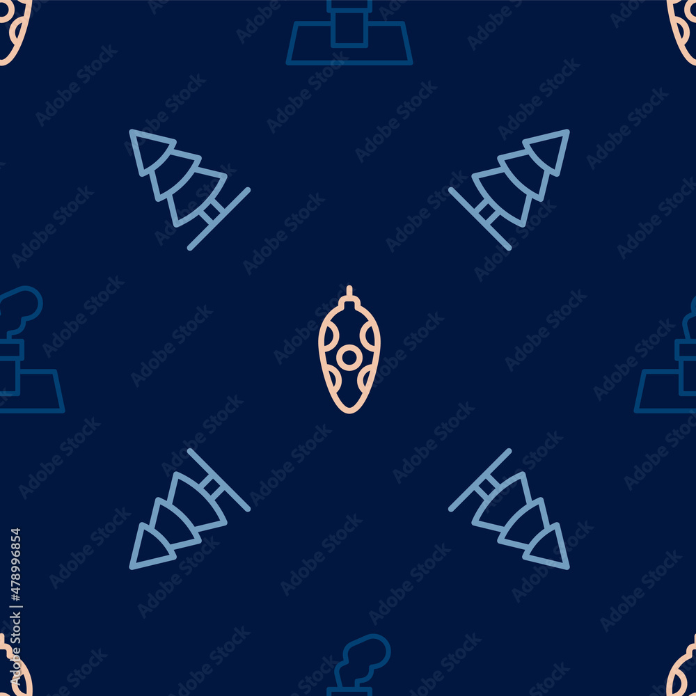 Set line Christmas chimney, tree and toy on seamless pattern. Vector Set line Christmas chimney, tree and toy on seamless pattern. Vector