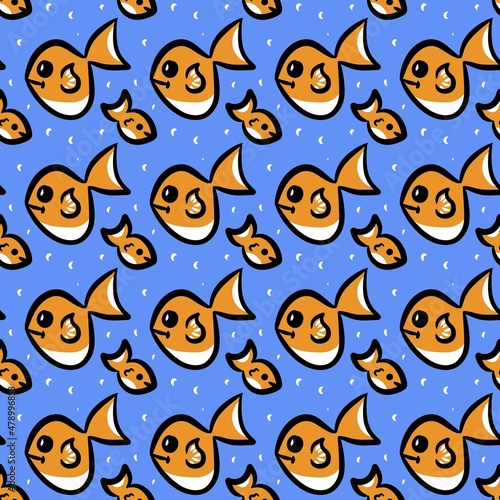 seamless pattern of cute golden fish