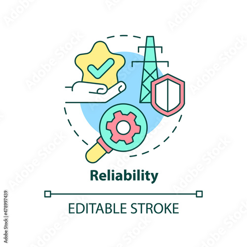 Reliability concept icon. Automatic protection of smart grid abstract idea thin line illustration. Isolated outline drawing. Editable stroke. Roboto-Medium, Myriad Pro-Bold fonts used