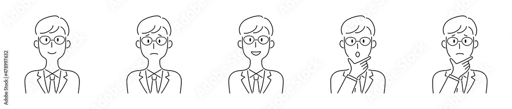 手描き風・様々な表情をする男性のベクターイラスト 手描き風・様々な表情をする男性のベクターイラスト
