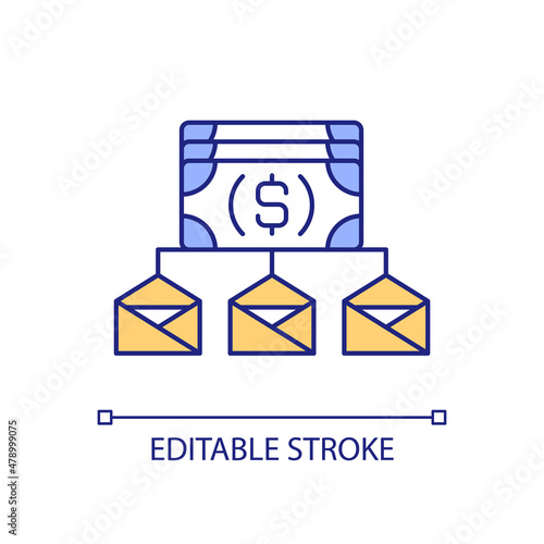 Envelope budgeting method RGB color icon. Financial management system. Cash allotment. Fiscal project. Isolated vector illustration. Simple filled line drawing. Editable stroke. Arial font used