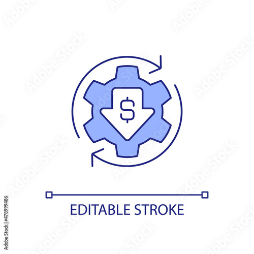 Money outflow RGB color icon. Finance output. Expenditure and expenses. Cash leaving and movement. Isolated vector illustration. Simple filled line drawing. Editable stroke. Arial font used