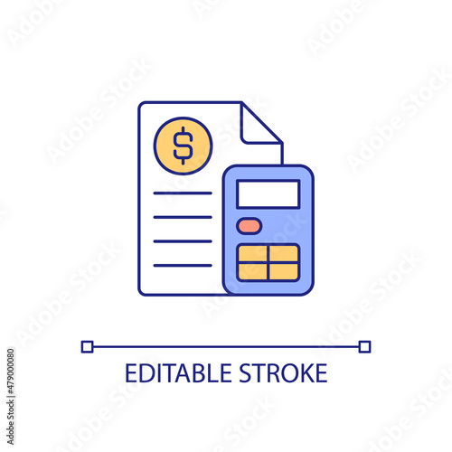 Financial report RGB color icon. Formal statement. economic review. Business fiscal activities. Isolated vector illustration. Simple filled line drawing. Editable stroke. Arial font used