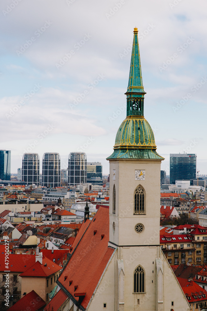 Bratislava city view from the castle and St Martin's church, Bratislava, Slovakia