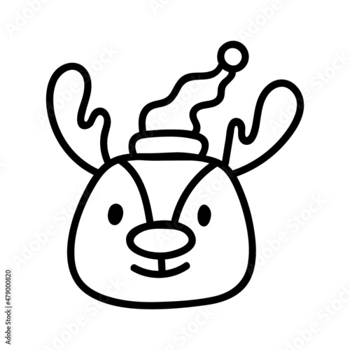 Doodle baby deer head with horns for Happy Holidays. Merry Christmas and Happy New Year cute card in sketch style