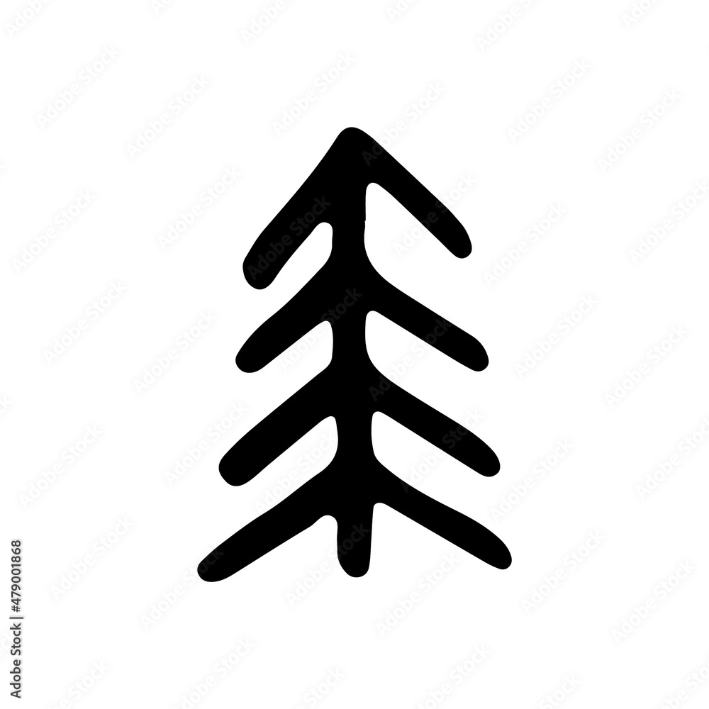 Fototapeta premium Rustic doodle Christmas tree. Winter forest hand drawn vector illustrator