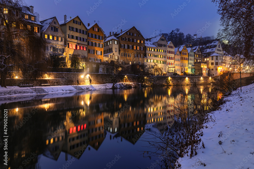 Old Town reflecting in Neckar River, Tubingen, Swabian Alps, Baden-Wurttemberg Old Town reflecting in Neckar River, Tubingen, Swabian Alps, Baden-Wurttemberg