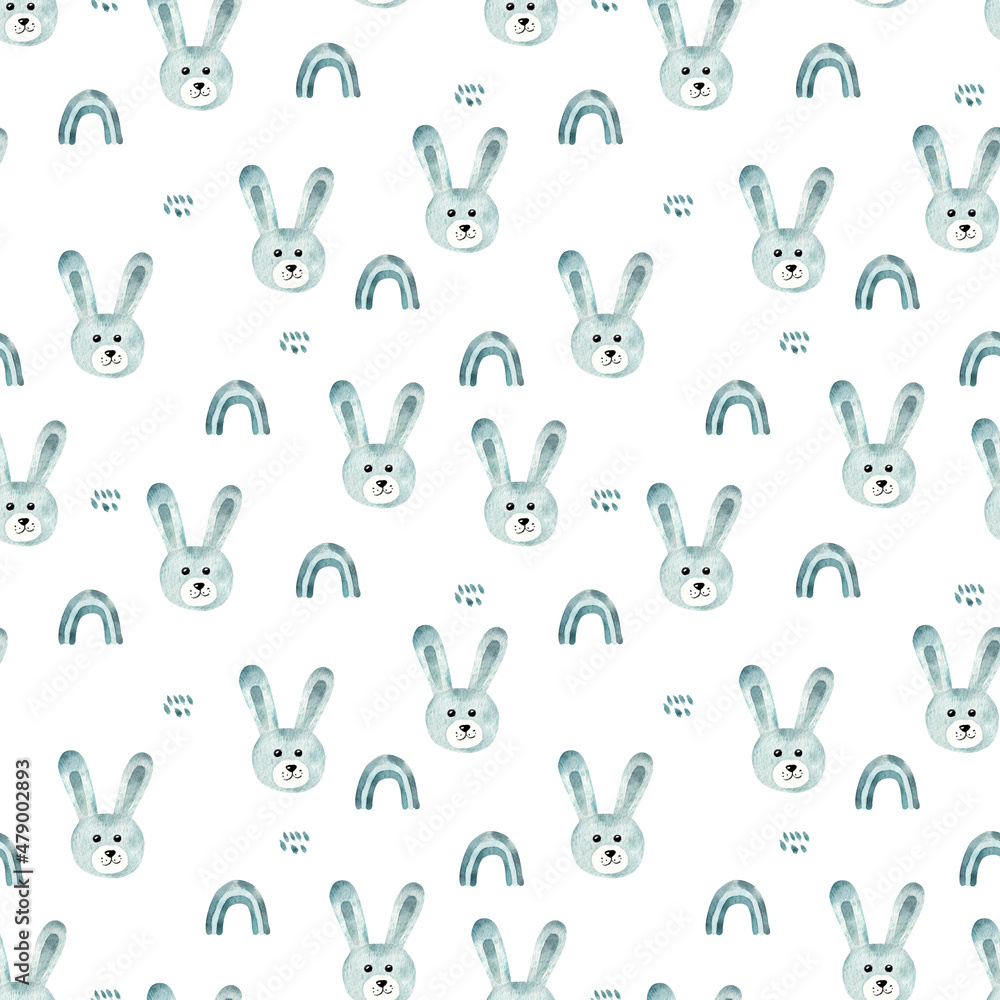 Cute bunny, watercolor print. Seamless pattern. Childrens illustration Cute bunny, watercolor print. Seamless pattern. Childrens illustration