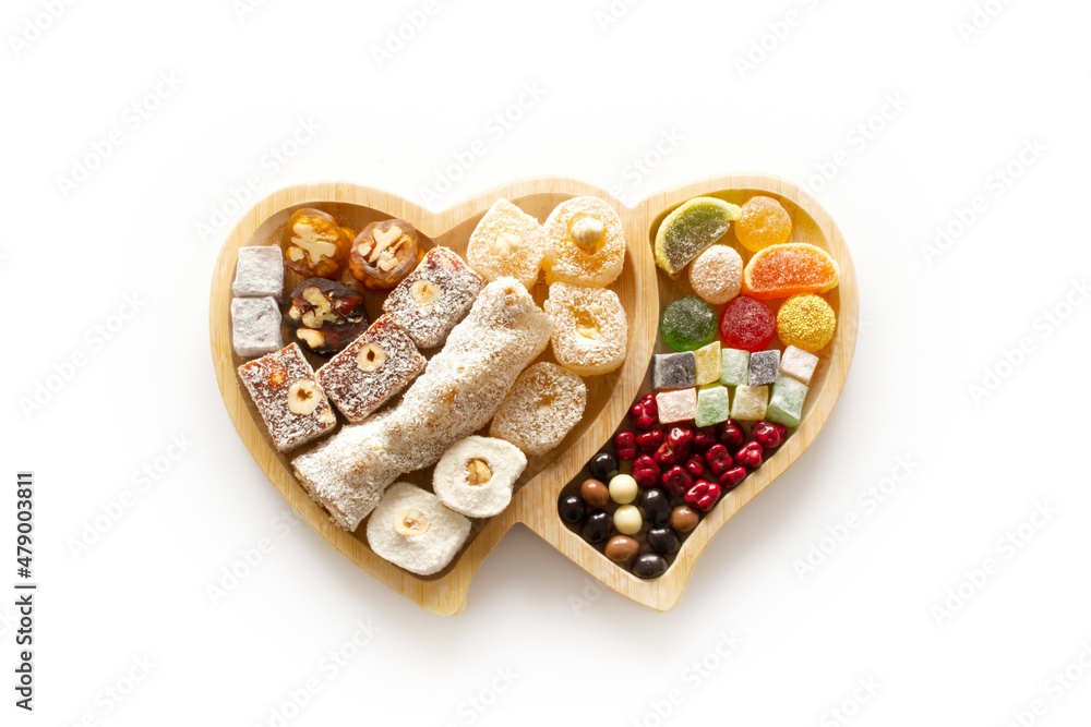 Traditional Turkish delight with hazelnut, pistachio and plain. Traditional Turkish delight with hazelnut, pistachio and plain.