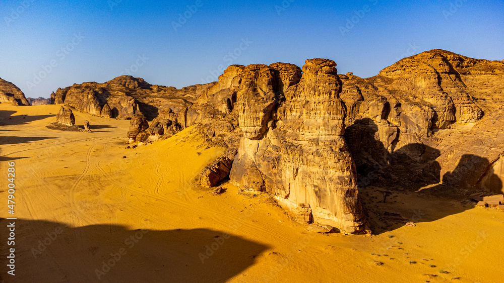 Aerial of a sandstone canyon, Al Ula Aerial of a sandstone canyon, Al Ula