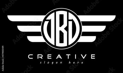 DBD three letter monogram type circle letter logo with wings vector template. photo