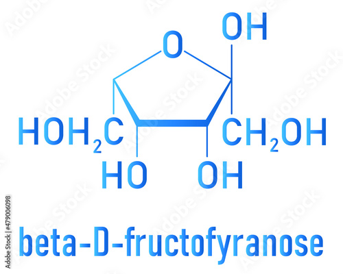 Fructose or D-fructose fruit sugar molecule. Component of high-fructose corn syrup - HFCS. Skeletal formula.