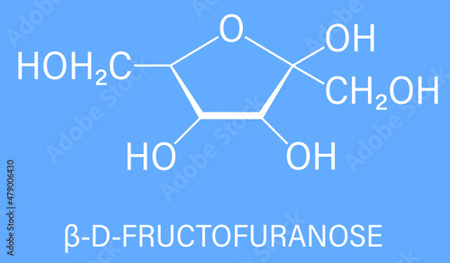 Fructose or D-fructose fruit sugar molecule. Component of high-fructose corn syrup - HFCS. Skeletal formula.