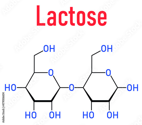 Lactose milk sugar molecule. Skeletal formula.