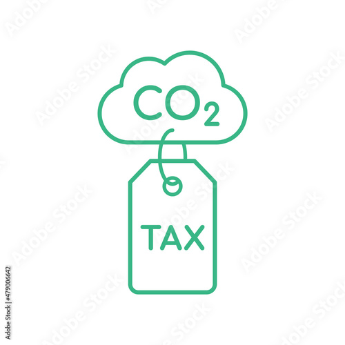 CO2 tax line icon. Carbon tax label attached to a cloud. Environmental pollution taxation. CO2 emissions compensation. A price payed for greenhouse gas emissions. Vector illustration, flat, clip art. 